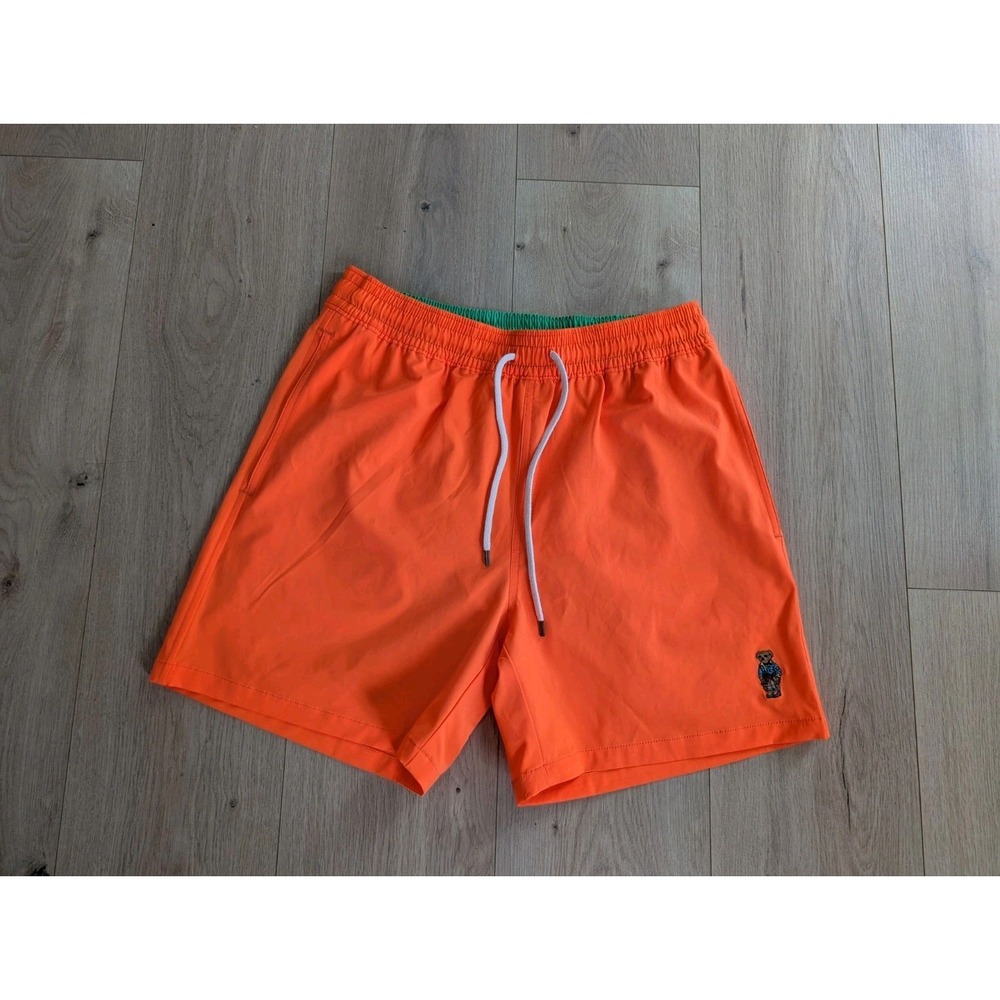 Polo Ralph Lauren Men Orange Polo Bear Swim Trunks Small $98 Traveler Shorts 5.5